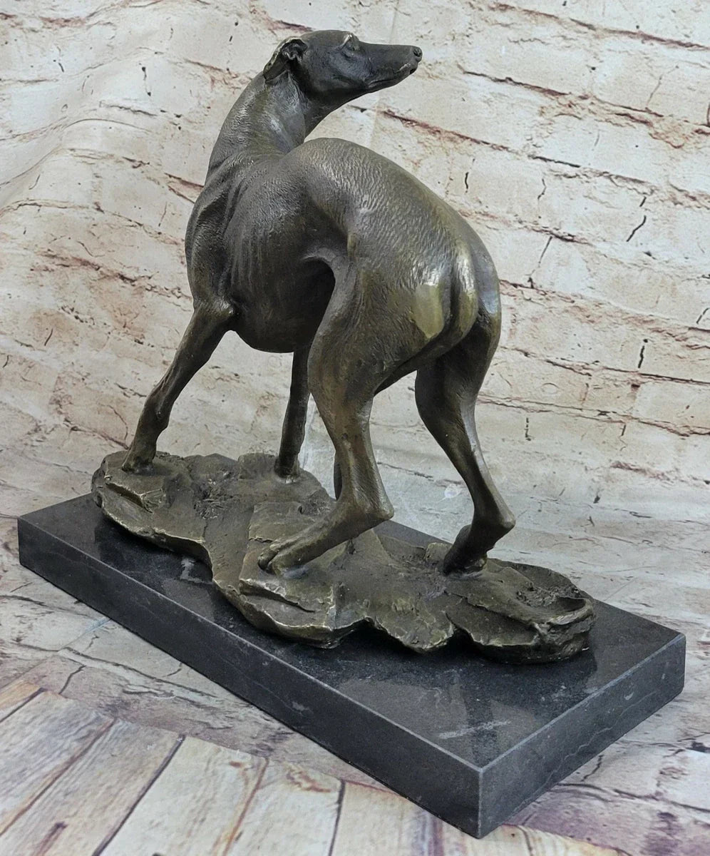 Elegant Bronze Sighthound dog Sculpture with Marble Base