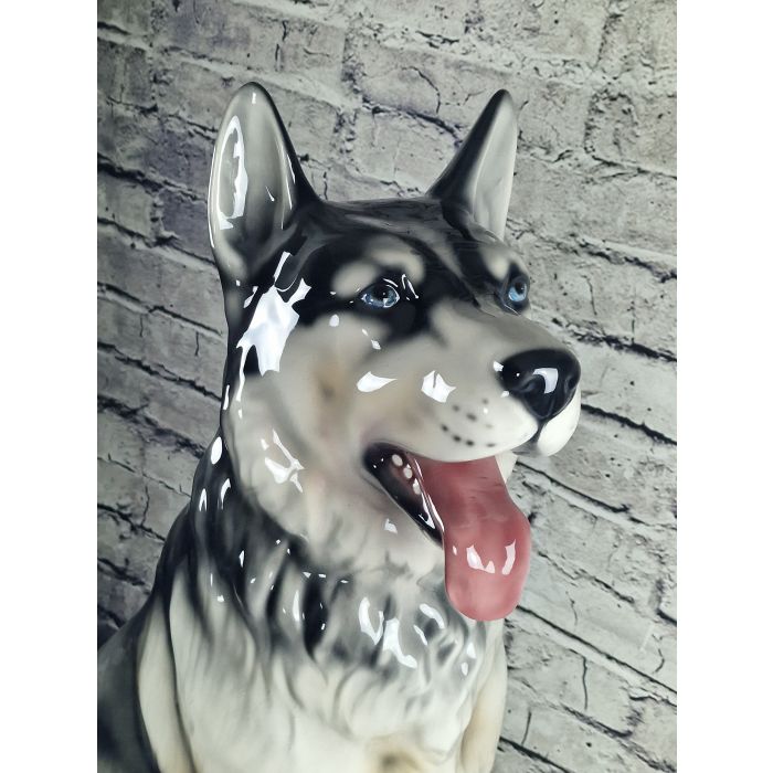 Siberian Husky Sitting Figurine XXL – Handmade Glazed Porcelain