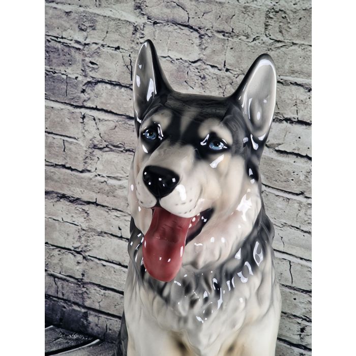 Siberian Husky Sitting Figurine XXL – Handmade Glazed Porcelain