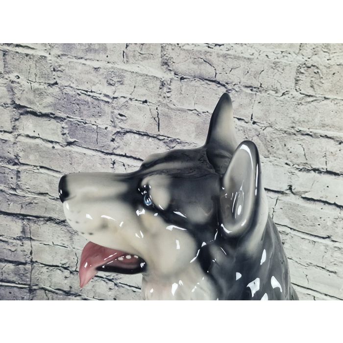 Siberian Husky Sitting Figurine XXL – Handmade Glazed Porcelain