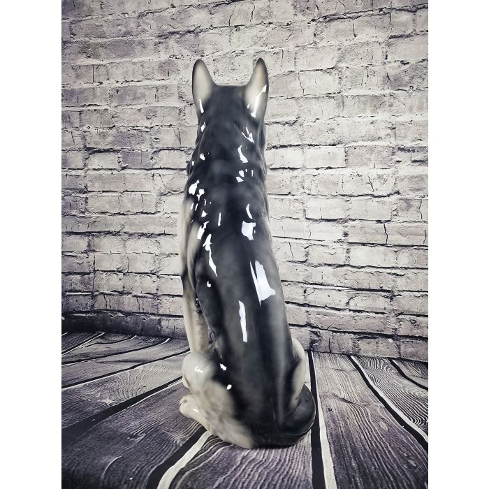 Siberian Husky Sitting Figurine XXL – Handmade Glazed Porcelain