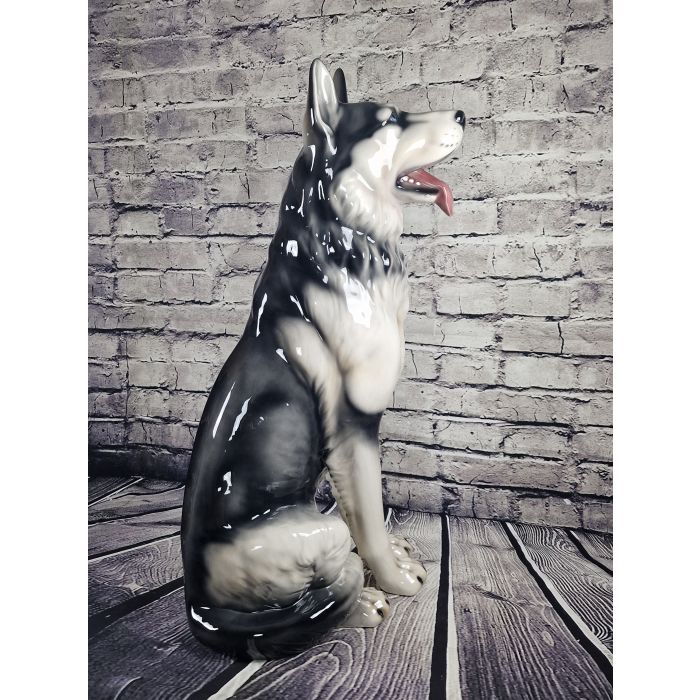 Siberian Husky Sitting Figurine XXL – Handmade Glazed Porcelain