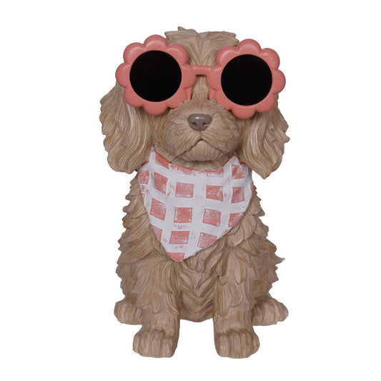 Resin Doodle Dog with Flower Glasses – 24cm Paintable Decorative Figurine