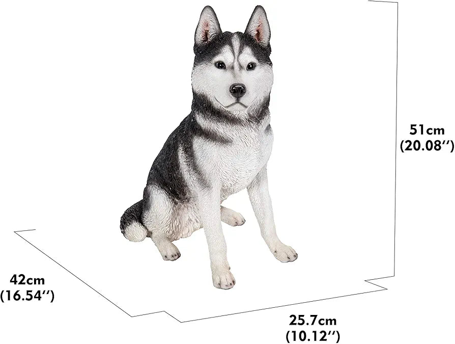 Husky Statue – Realistic Sitting Dog Figurine, Hand-Detailed Polyresin, 12 lbs