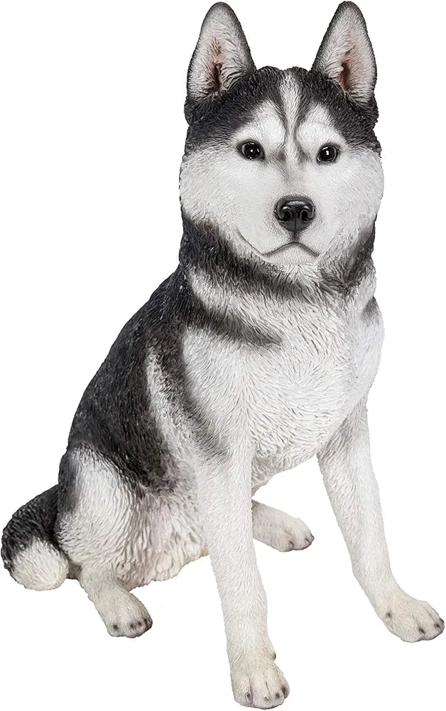 Husky Statue – Realistic Sitting Dog Figurine, Hand-Detailed Polyresin, 12 lbs
