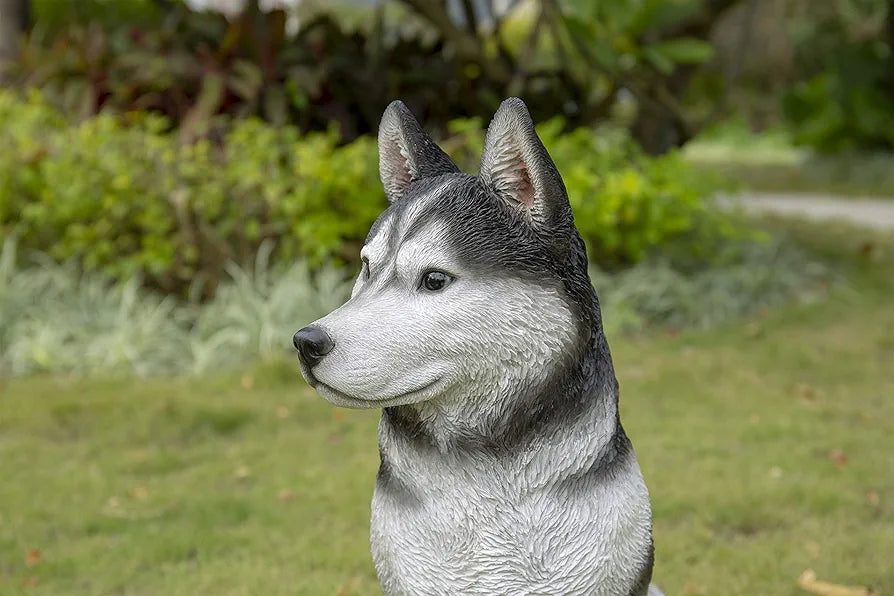 Husky Statue – Realistic Sitting Dog Figurine, Hand-Detailed Polyresin, 12 lbs