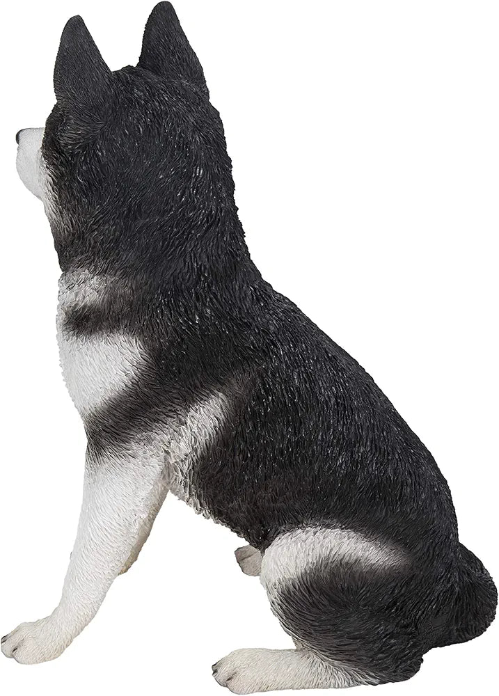 Husky Statue – Realistic Sitting Dog Figurine, Hand-Detailed Polyresin, 12 lbs