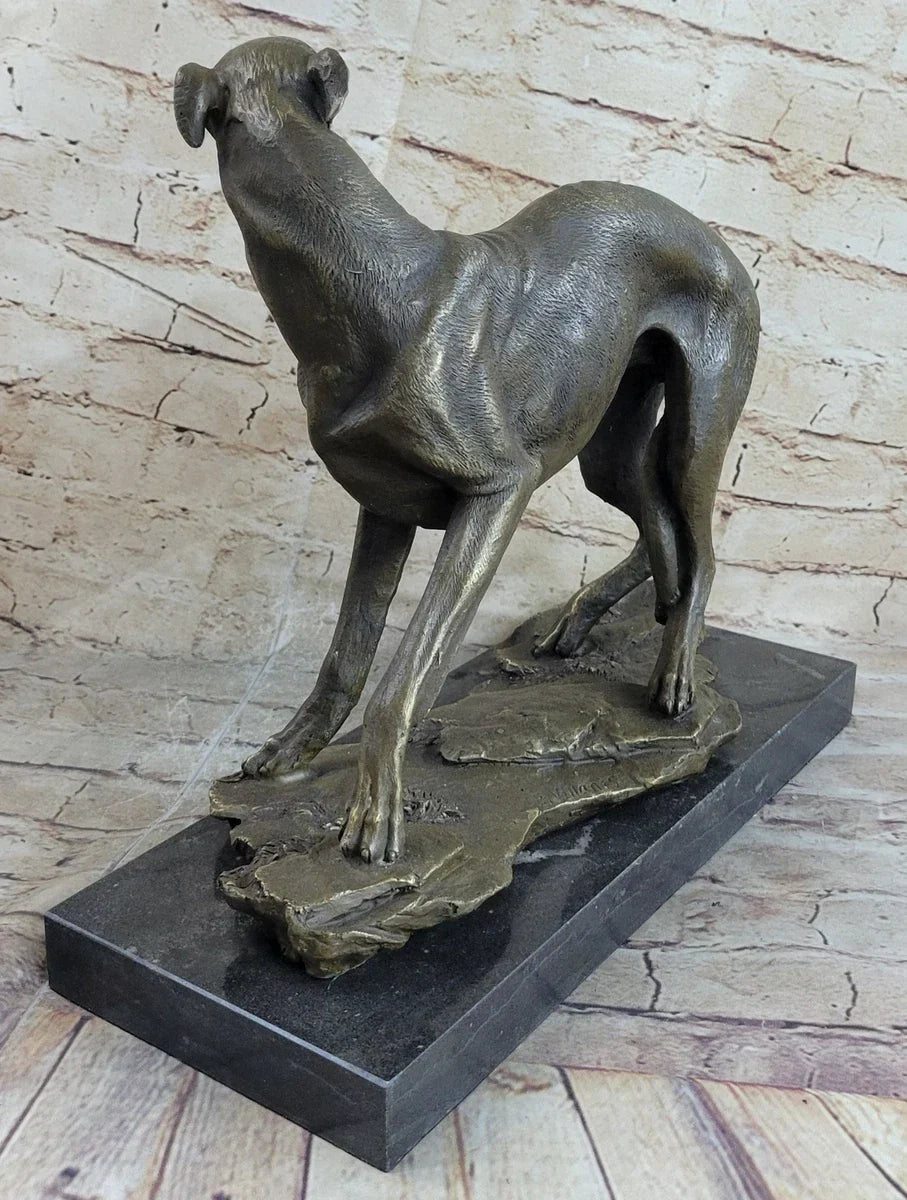 Elegant Bronze Sighthound dog Sculpture with Marble Base